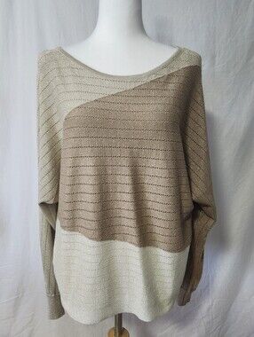 Madison & Hudson Neutral Colorblock Knit Sweater - Shimmery Gold,  Beige & Cream